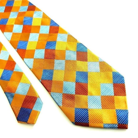 Jos A Bank Signature Collection Geometric Orange Blue Woven Silk Tie - Picture 1 of 6